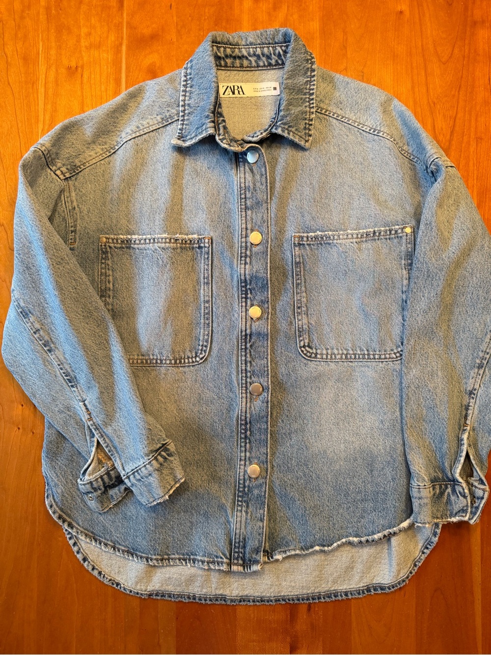 Zara Light Blue Denim Button-Down Shirt
